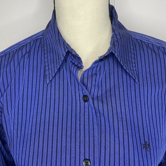Lauren Ralph Lauren LRL Sz 8 Blue Striped Button-Up Shirt - Picture 2 of 6